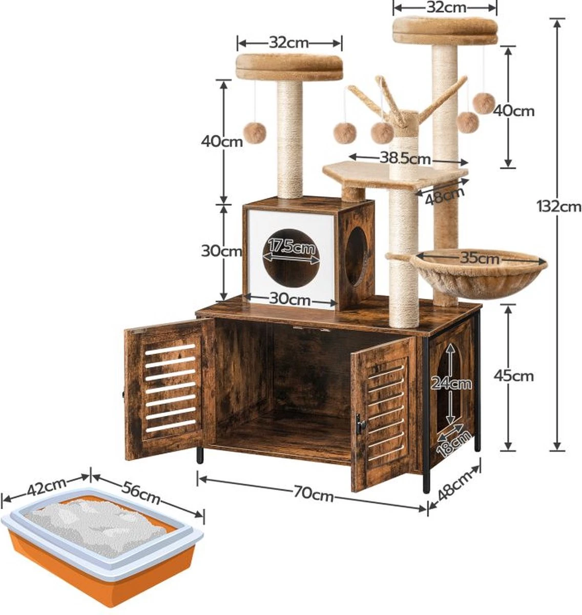 Signature Home Lola Krabpaal Met Kattenbak - Kattenbak Hangmat Mand Katten Huis - Kattenhuis Met Deur En Slot - Krabpalen Katten Huis - Kattenbakmeubel Verborgen - Alles-in-één Kattenspeelgoed Met Kattenhuis - Bruin - 70cm X 132cm X 48cm 4 Signature Home Lola Krabpaal Met Kattenbak - Kattenbak Hangmat Mand Katten Huis - Kattenhuis Met Deur En Slot - Krabpalen Katten Huis - Kattenbakmeubel Verborgen - Alles-in-één Kattenspeelgoed Met Kattenhuis - Bruin - 70cm X 132cm X 48cm - Afbeelding 4