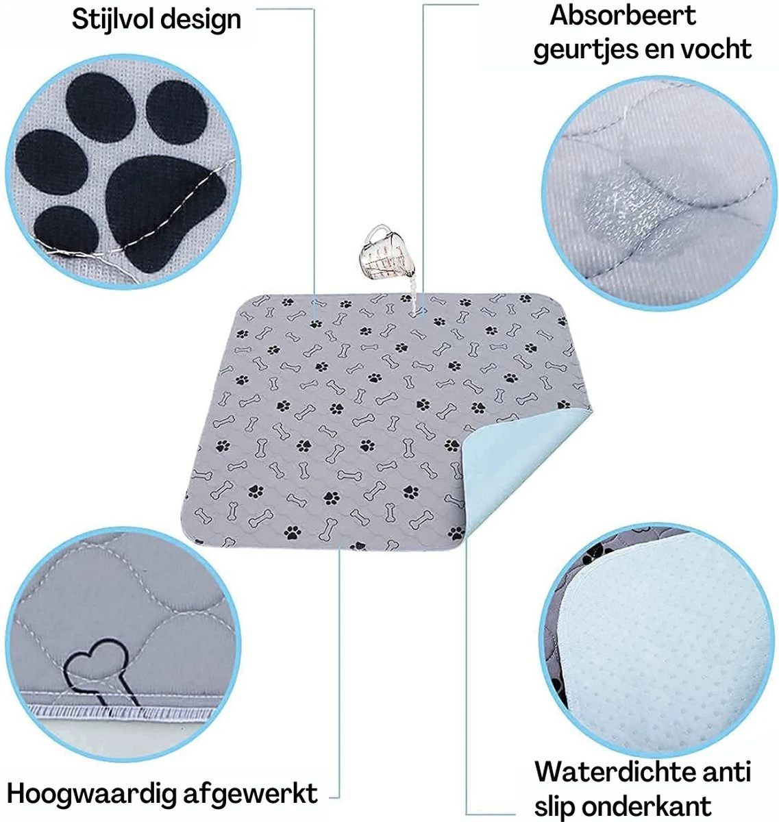 XXL Puppy Training Pad - Plasmat - Zwart - 104 X 104 Cm - Hondentoilet - Herbruikbaar - Wasbaar 4 XXL Puppy Training Pad - Plasmat - Zwart - 104 X 104 Cm - Hondentoilet - Herbruikbaar - Wasbaar - Afbeelding 4