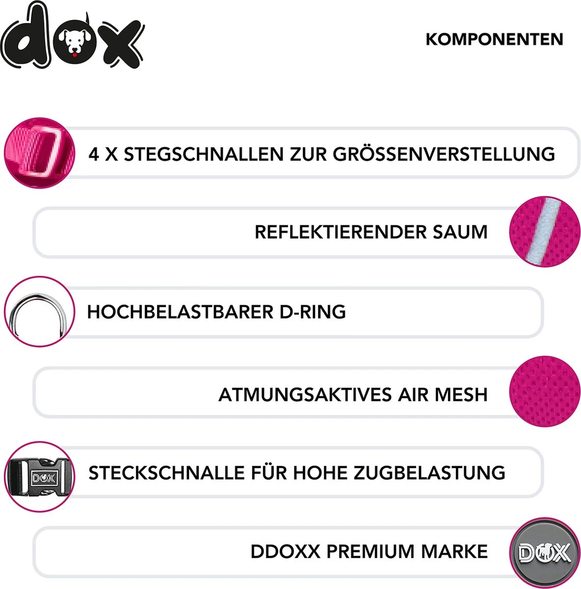 DDOXX Hondenharnas, Reflecterend, Verstelbaar, Breakaway | Borstharnas Voor Klein, Middelgroot | Hondenharnas Hond Kat Puppy Auto | Kattenharnas Puppy Harnas | Roze Roze, S 3 DDOXX Hondenharnas, Reflecterend, Verstelbaar, Breakaway | Borstharnas Voor Klein, Middelgroot | Hondenharnas Hond Kat Puppy Auto | Kattenharnas Puppy Harnas | Roze Roze, S - Afbeelding 3