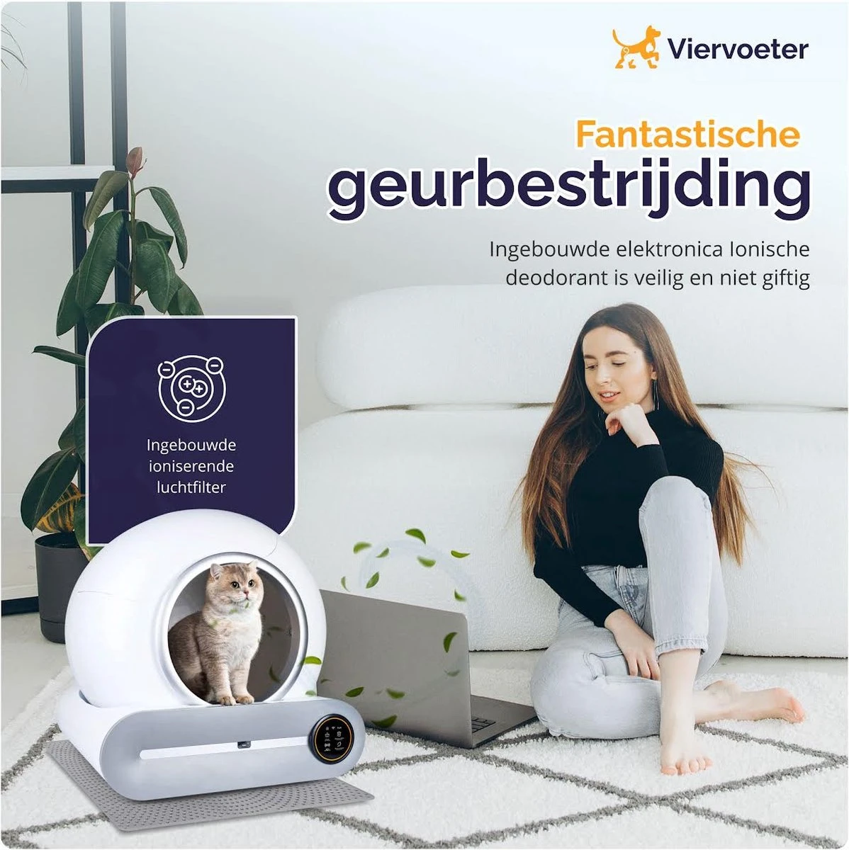 Viervoeter™ Kattenbak Zelfreinigend – Automatische Kattenbak – Zelfreinigende Kattenbak – Anti-geur – 53x58x55cm – Bedienen Via App – 65 Liter 5 Viervoeter™ Kattenbak Zelfreinigend – Automatische Kattenbak – Zelfreinigende Kattenbak – Anti-geur – 53x58x55cm – Bedienen Via App – 65 Liter - Afbeelding 5