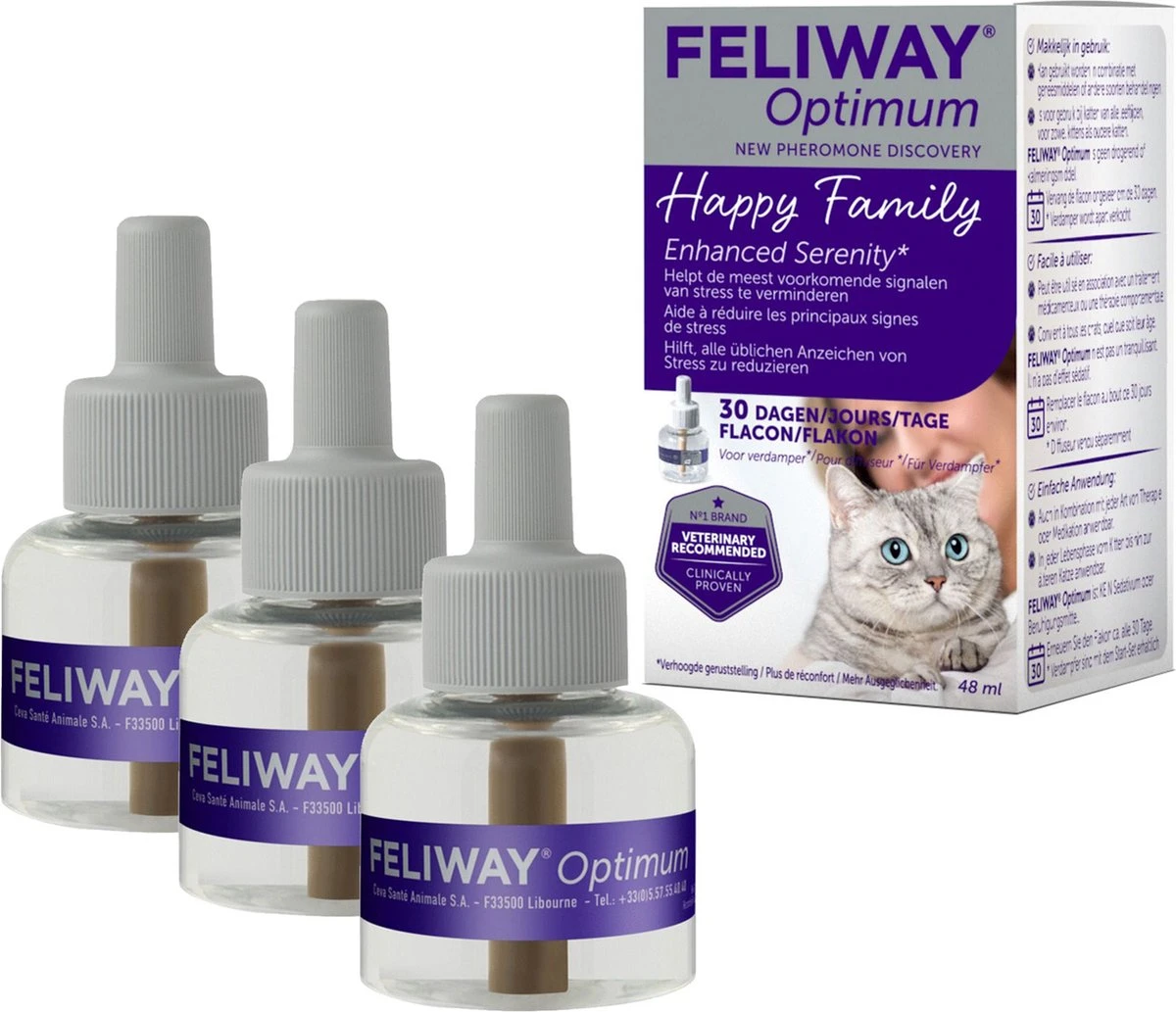 Feliway Optimum - Navulling 3-Pack - 3x Flacon 48 Ml - Anti-stress Kat 3 Feliway Optimum - Navulling 3-Pack - 3x Flacon 48 Ml - Anti-stress Kat - Afbeelding 3