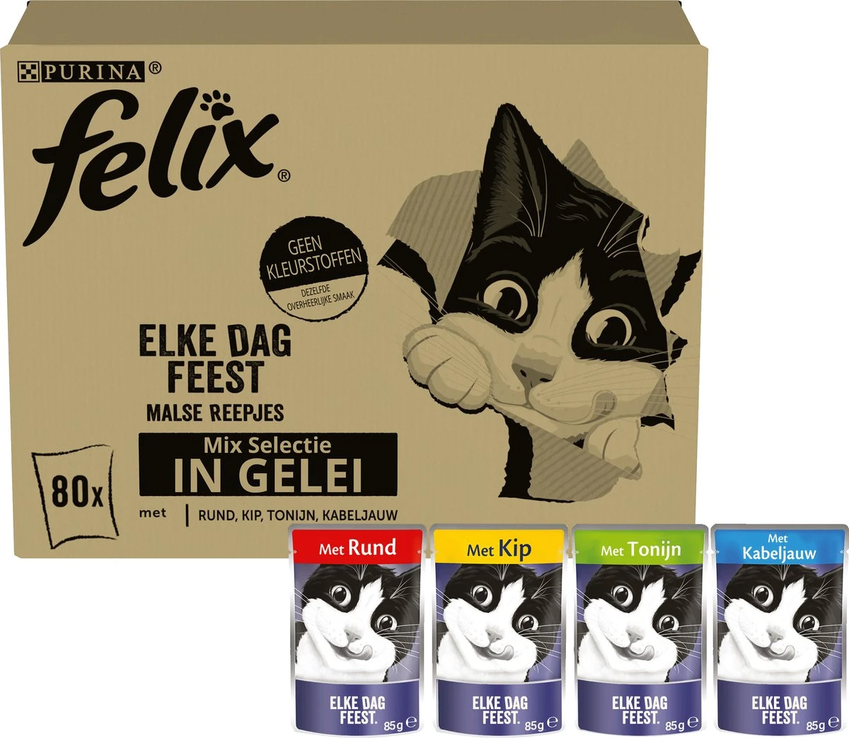 Felix Elke Dag Feest Mix Selectie In Gelei - Katten Natvoer - 80 X 85g 1 Felix Elke Dag Feest Mix Selectie In Gelei - Katten Natvoer - 80 X 85g