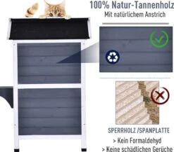 PawHut Kattenhuis Voor Buiten Kattenhut Met 2 Verdiepingen Kattenvilla, Asfaltdak, Massief Hout Grijs D30-236 -Huisdierbenodigdheden Serie 1200x1054 2