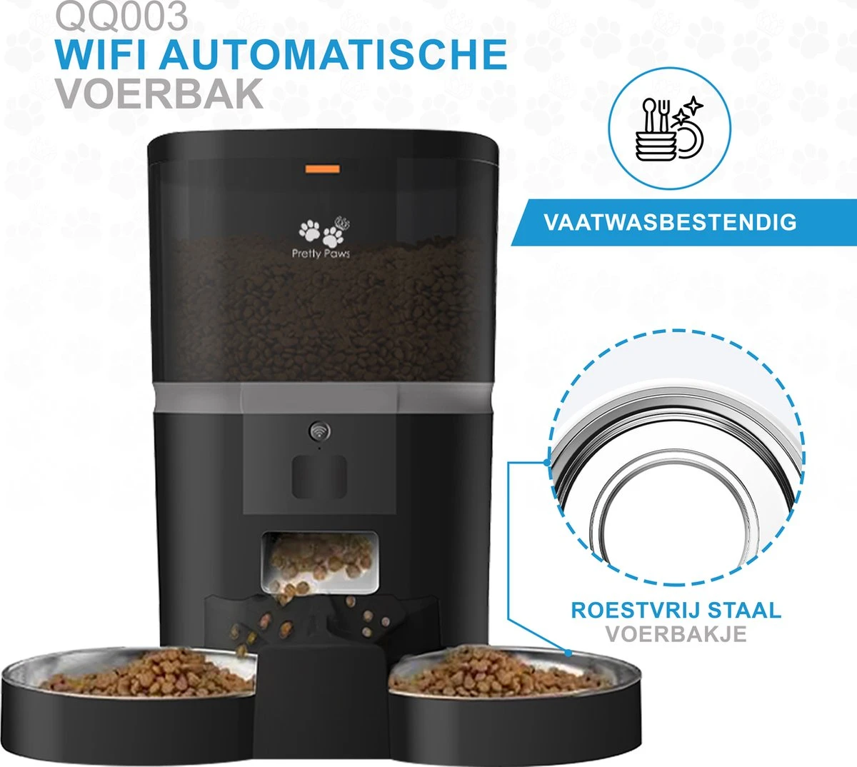 Pretty Paws QQ003 - Wifi Voermachine - Dubbele Voerbakjes - Zwart - Kat - 6L 10 Pretty Paws QQ003 - Wifi Voermachine - Dubbele Voerbakjes - Zwart - Kat - 6L - Afbeelding 10