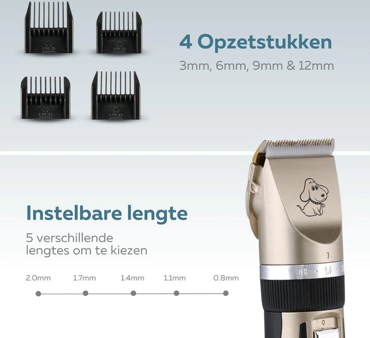 BYER Professionele Dieren Tondeuse Set - Voor Huisdieren Katten & Honden - Draadloos - Oplaadbare Pet Trimmer - Dog Tondeuze Clipper - 5 Standen & Vier Opzetkammen - Low Noise 3 BYER Professionele Dieren Tondeuse Set - Voor Huisdieren Katten & Honden - Draadloos - Oplaadbare Pet Trimmer - Dog Tondeuze Clipper - 5 Standen & Vier Opzetkammen - Low Noise - Afbeelding 3
