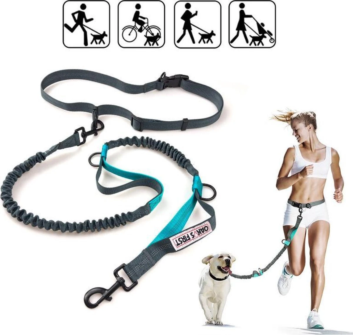 Oak's First Elastische En Diervriendelijke Looplijn Met Heupriem - Hondenriem - 150cm/210cm - Grijs 1 Oak's First Elastische En Diervriendelijke Looplijn Met Heupriem - Hondenriem - 150cm/210cm - Grijs