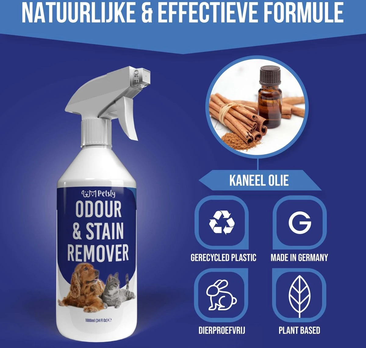 Petsly Odour & Stain Remover - Geurverwijderaars - Urine Vlekken Verwijderen Urinegeur Verwijderen Met Plantaardige Enzymen - 1L 4 Petsly Odour & Stain Remover - Geurverwijderaars - Urine Vlekken Verwijderen Urinegeur Verwijderen Met Plantaardige Enzymen - 1L - Afbeelding 4