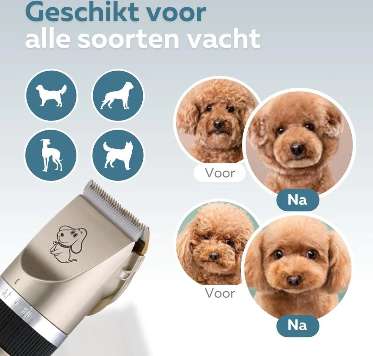 BYER Professionele Dieren Tondeuse Set - Voor Huisdieren Katten & Honden - Draadloos - Oplaadbare Pet Trimmer - Dog Tondeuze Clipper - 5 Standen & Vier Opzetkammen - Low Noise 4 BYER Professionele Dieren Tondeuse Set - Voor Huisdieren Katten & Honden - Draadloos - Oplaadbare Pet Trimmer - Dog Tondeuze Clipper - 5 Standen & Vier Opzetkammen - Low Noise - Afbeelding 4
