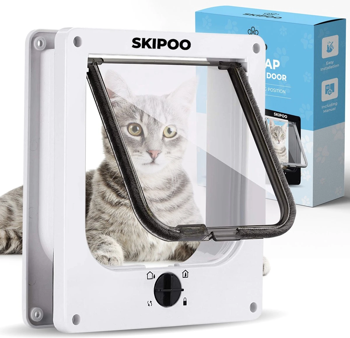 Skipoo Kattenluik Met Tunnel - Weerbestendig - Grote Kat - 4 Vergrendelingsstanden - Wit 1 Skipoo Kattenluik Met Tunnel - Weerbestendig - Grote Kat - 4 Vergrendelingsstanden - Wit