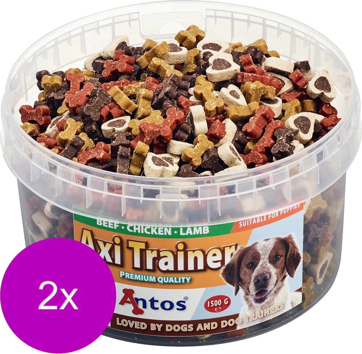 Antos Axi Trainer - Hondensnacks - 2 X Kip Lam Rund 1500 G 1 Antos Axi Trainer - Hondensnacks - 2 X Kip Lam Rund 1500 G