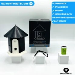Vulpes Pets® Anti Blaf Apparaat Pro - Anti Blafband Voor Alle Honden - Luxe Hondentrainer - Diervriendelijk & Zonder Schok - Inclusief 9V Batterij - Waterbestendig - Ophangbaar - Instelbare Ultrasone Niveauregeling - 4 Standen -Huisdierbenodigdheden Serie 1200x1193