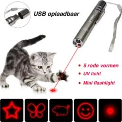 Merkloos Hoogwaardig Laserlampje Voor Katten | USB Oplaadbaar | 7 In 1 Laserpen | Laserpen | Zaklamp | Kattenspeeltje | Kattenspeelgoed | Zilver | Laserpointer Rood/groen | UV Licht -Huisdierbenodigdheden Serie 1200x1193 4