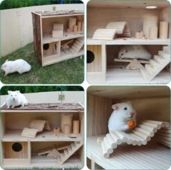 Navaris Houten Hamsterhuis - Speelhut Voor Hamsters, Kleine Knaagdieren, Gerbils, Muizen - Schuilplaats Op Twee Etages Voor Hamster, Cavia, Muis -Huisdierbenodigdheden Serie 1200x1196 3
