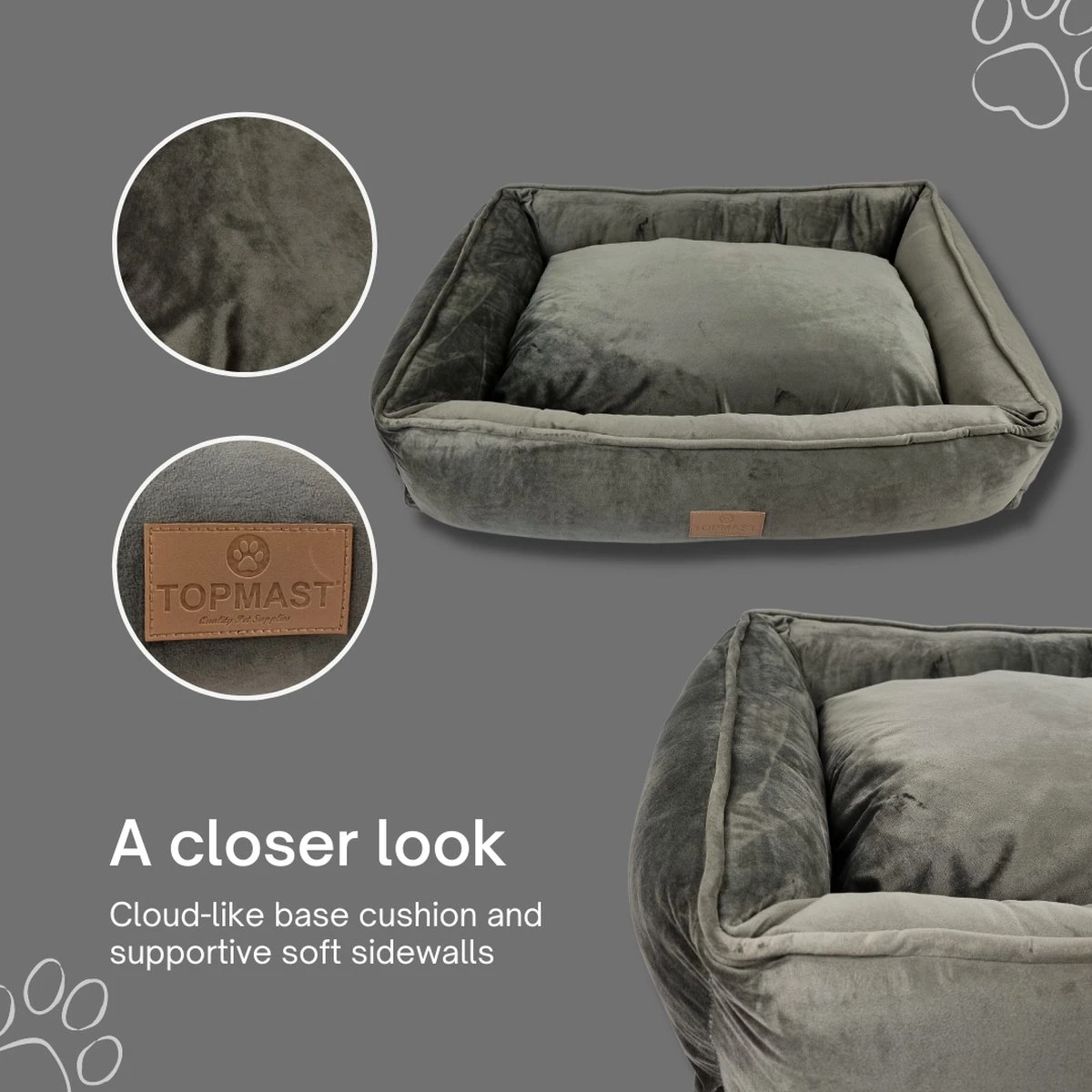 Topmast Soft Velours - Hondenmand - 75 X 58 Cm - L - Grijs - Hondenbed - Hondenkussen - Luxe Hondenmanden - Machinewasbaar Binnenkussen 4 Topmast Soft Velours - Hondenmand - 75 X 58 Cm - L - Grijs - Hondenbed - Hondenkussen - Luxe Hondenmanden - Machinewasbaar Binnenkussen - Afbeelding 4