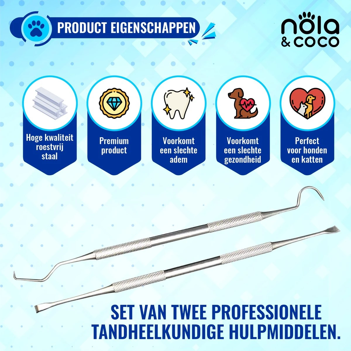 Nola & Coco® Tandsteen Verwijderaar Set Inclusief Bewaardoosje - Tandenkrabber - Set Van Twee - Hond - Kat - Tandenborstel - Tandplak Verwijderen - Tandenstoker - Honden Tanden Schoonmaken - Tandenhaakje - Gebitsreiniging 2 Nola & Coco® Tandsteen Verwijderaar Set Inclusief Bewaardoosje - Tandenkrabber - Set Van Twee - Hond - Kat - Tandenborstel - Tandplak Verwijderen - Tandenstoker - Honden Tanden Schoonmaken - Tandenhaakje - Gebitsreiniging - Afbeelding 2