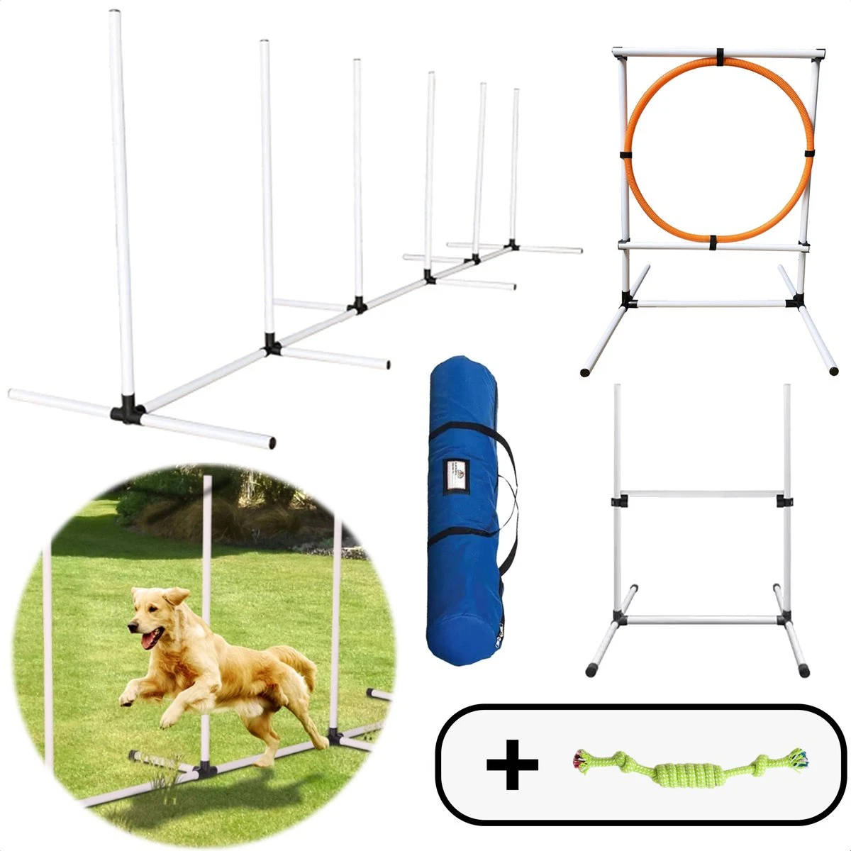 AYOO Agility Voor De Hond - Honden Training - Honden Behendigheid Set - Hondenparcours - Training Huisdieren - Honden Agility Set - Slalom - Horde - Draagzak - Agility Set - Oranje - Wit - GRATIS Speeltouw 1 AYOO Agility Voor De Hond - Honden Training - Honden Behendigheid Set - Hondenparcours - Training Huisdieren - Honden Agility Set - Slalom - Horde - Draagzak - Agility Set - Oranje - Wit - GRATIS Speeltouw