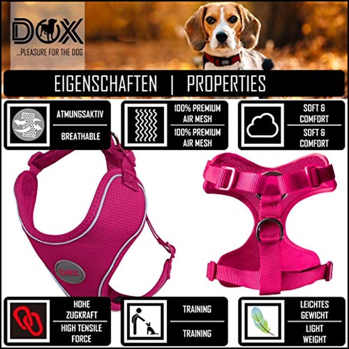DDOXX Hondenharnas, Reflecterend, Verstelbaar, Breakaway | Borstharnas Voor Klein, Middelgroot | Hondenharnas Hond Kat Puppy Auto | Kattenharnas Puppy Harnas | Roze Roze, S 4 DDOXX Hondenharnas, Reflecterend, Verstelbaar, Breakaway | Borstharnas Voor Klein, Middelgroot | Hondenharnas Hond Kat Puppy Auto | Kattenharnas Puppy Harnas | Roze Roze, S - Afbeelding 4