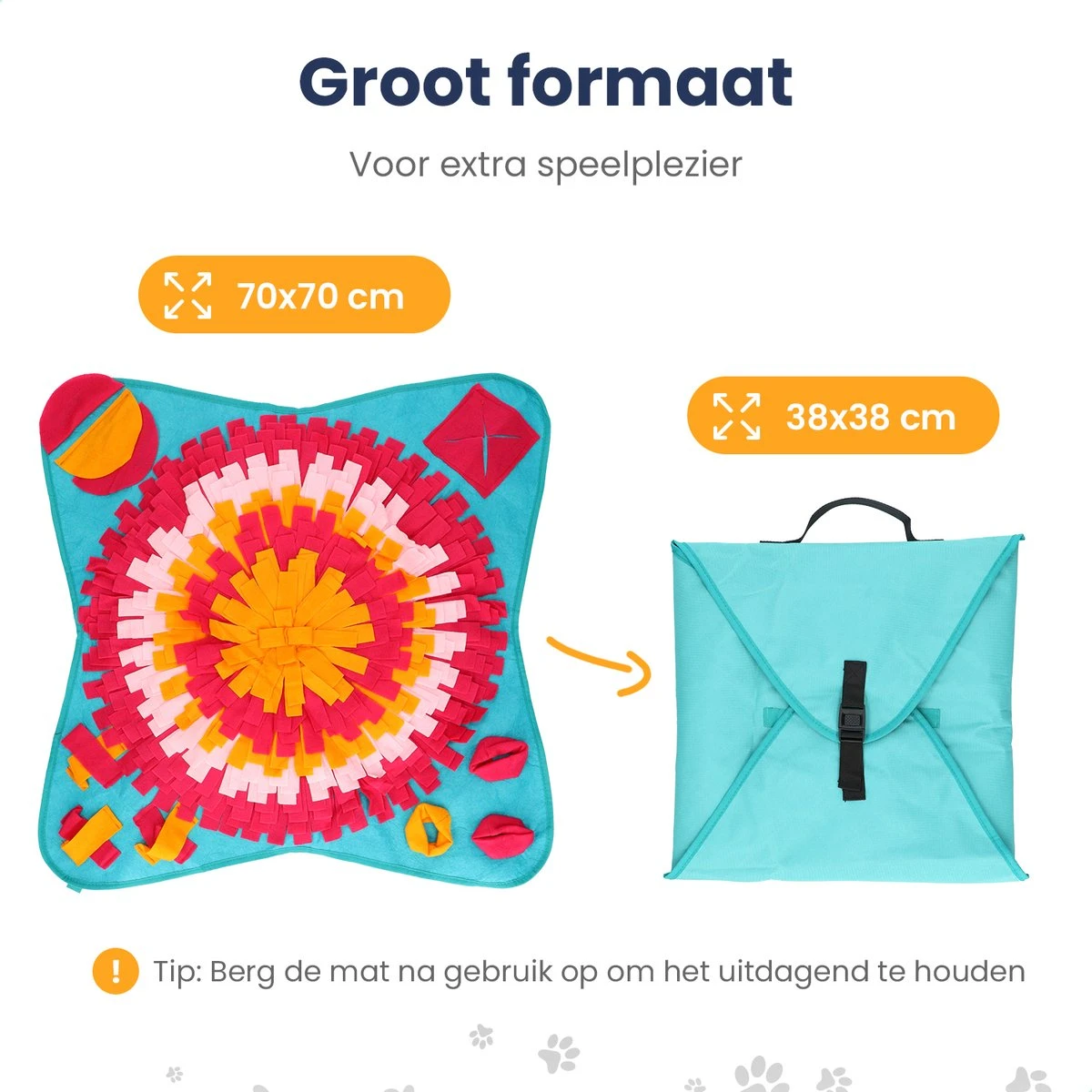 Snuffelmat 70x70cm Inclusief Rubberen Massage Bal & E-book - Speelmat Hond - Denkspel Hond - Puppy Speelgoed - Anti Schrok Mat - Honden Snoepjes - Cadeau Tip 6 Snuffelmat 70x70cm Inclusief Rubberen Massage Bal & E-book - Speelmat Hond - Denkspel Hond - Puppy Speelgoed - Anti Schrok Mat - Honden Snoepjes - Cadeau Tip - Afbeelding 6