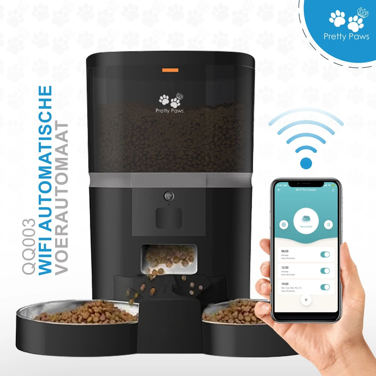 Pretty Paws QQ003 - Wifi Voermachine - Dubbele Voerbakjes - Zwart - Kat - 6L 2 Pretty Paws QQ003 - Wifi Voermachine - Dubbele Voerbakjes - Zwart - Kat - 6L - Afbeelding 2