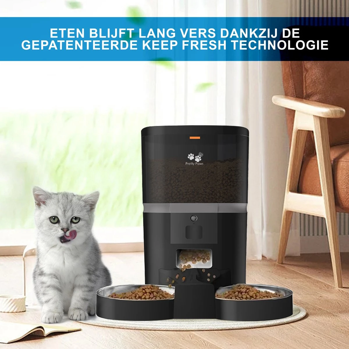 Pretty Paws QQ003 - Wifi Voermachine - Dubbele Voerbakjes - Zwart - Kat - 6L 3 Pretty Paws QQ003 - Wifi Voermachine - Dubbele Voerbakjes - Zwart - Kat - 6L - Afbeelding 3