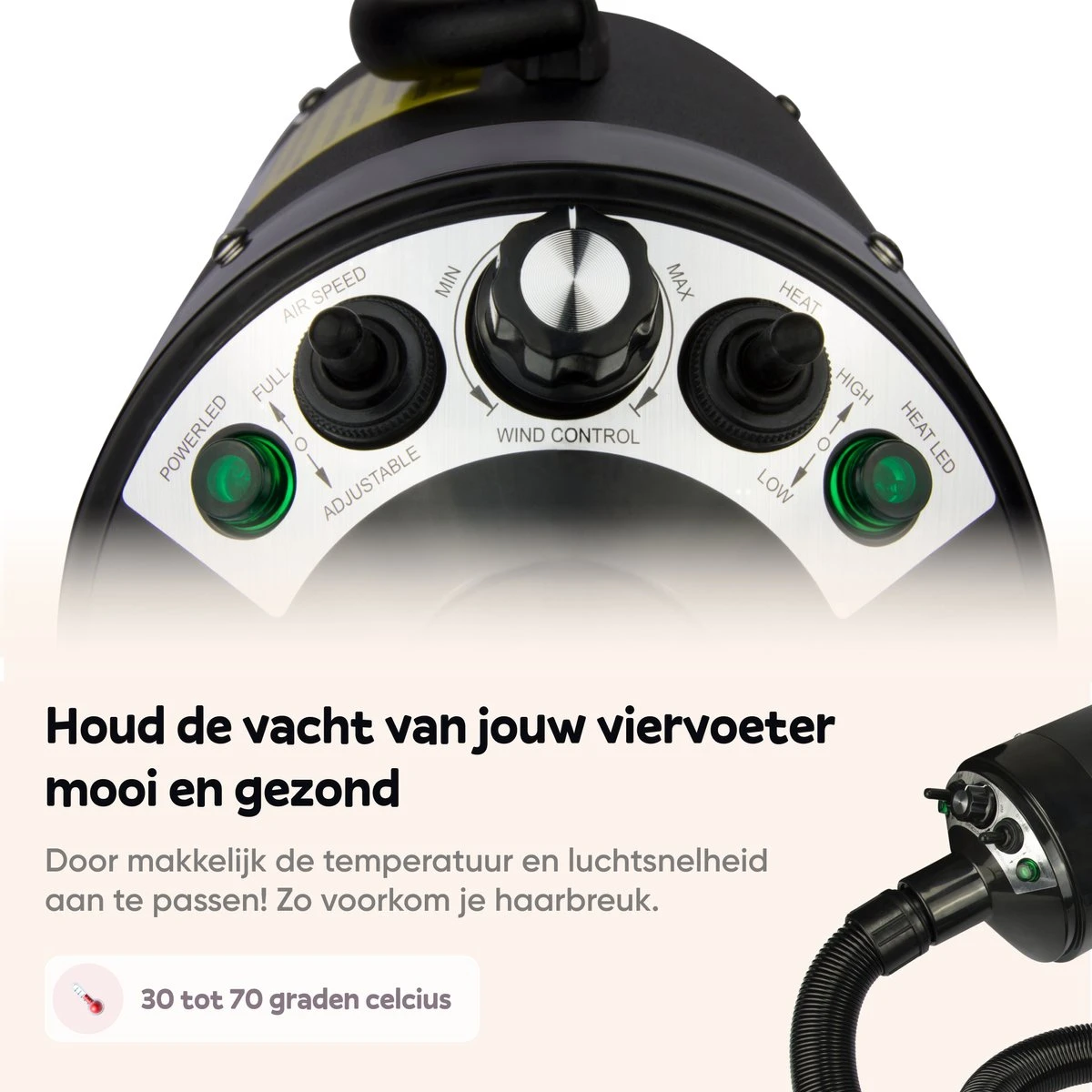 Captain Pup's Professionele Hondenföhn Met 4 Opzetstukken - Bijgeleverde Hondenborstel - Waterblazer Voor Honden - Zwart 4 Captain Pup's Professionele Hondenföhn Met 4 Opzetstukken - Bijgeleverde Hondenborstel - Waterblazer Voor Honden - Zwart - Afbeelding 4