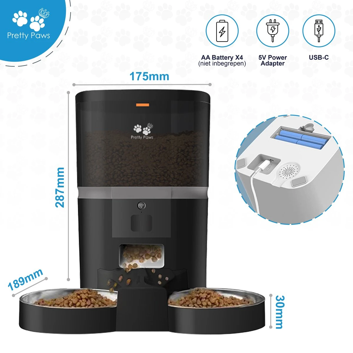 Pretty Paws QQ003 - Wifi Voermachine - Dubbele Voerbakjes - Zwart - Kat - 6L 8 Pretty Paws QQ003 - Wifi Voermachine - Dubbele Voerbakjes - Zwart - Kat - 6L - Afbeelding 8