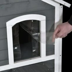 PawHut Kattenhuis Voor Buiten Kattenhut Met 2 Verdiepingen Kattenvilla, Asfaltdak, Massief Hout Grijs D30-236 -Huisdierbenodigdheden Serie 1200x1200 456