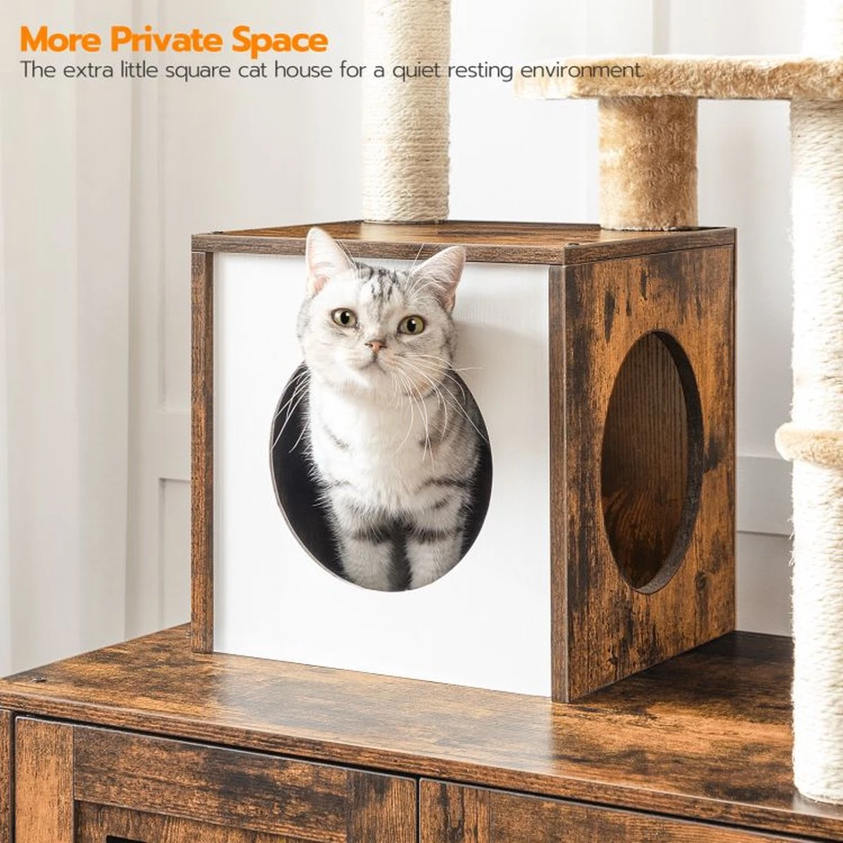 Signature Home Lola Krabpaal Met Kattenbak - Kattenbak Hangmat Mand Katten Huis - Kattenhuis Met Deur En Slot - Krabpalen Katten Huis - Kattenbakmeubel Verborgen - Alles-in-één Kattenspeelgoed Met Kattenhuis - Bruin - 70cm X 132cm X 48cm 2 Signature Home Lola Krabpaal Met Kattenbak - Kattenbak Hangmat Mand Katten Huis - Kattenhuis Met Deur En Slot - Krabpalen Katten Huis - Kattenbakmeubel Verborgen - Alles-in-één Kattenspeelgoed Met Kattenhuis - Bruin - 70cm X 132cm X 48cm - Afbeelding 2