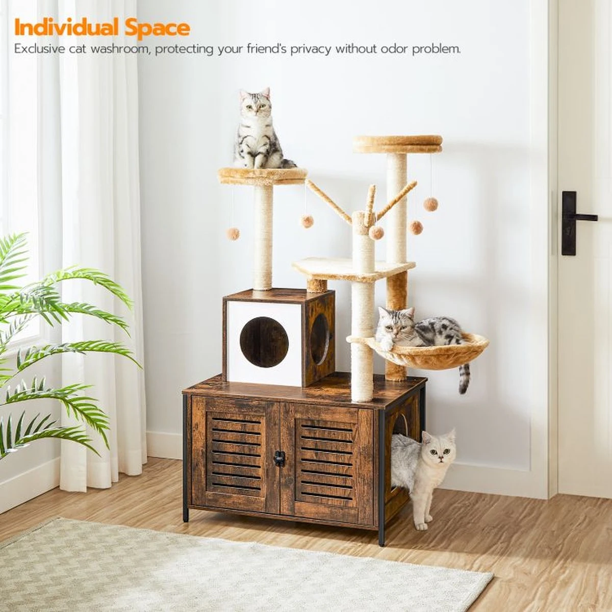 Signature Home Lola Krabpaal Met Kattenbak - Kattenbak Hangmat Mand Katten Huis - Kattenhuis Met Deur En Slot - Krabpalen Katten Huis - Kattenbakmeubel Verborgen - Alles-in-één Kattenspeelgoed Met Kattenhuis - Bruin - 70cm X 132cm X 48cm 11 Signature Home Lola Krabpaal Met Kattenbak - Kattenbak Hangmat Mand Katten Huis - Kattenhuis Met Deur En Slot - Krabpalen Katten Huis - Kattenbakmeubel Verborgen - Alles-in-één Kattenspeelgoed Met Kattenhuis - Bruin - 70cm X 132cm X 48cm - Afbeelding 11