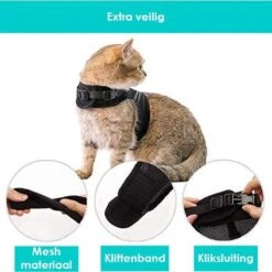 Zootic Kattentuigje Met Leiband Riem Kattenharnas Zwart Maat M Kat & Kitten - Halsomvang 20 Tot 26cm - Borstomvang 30 Tot 34cm -Huisdierbenodigdheden Serie 1200x1200 507
