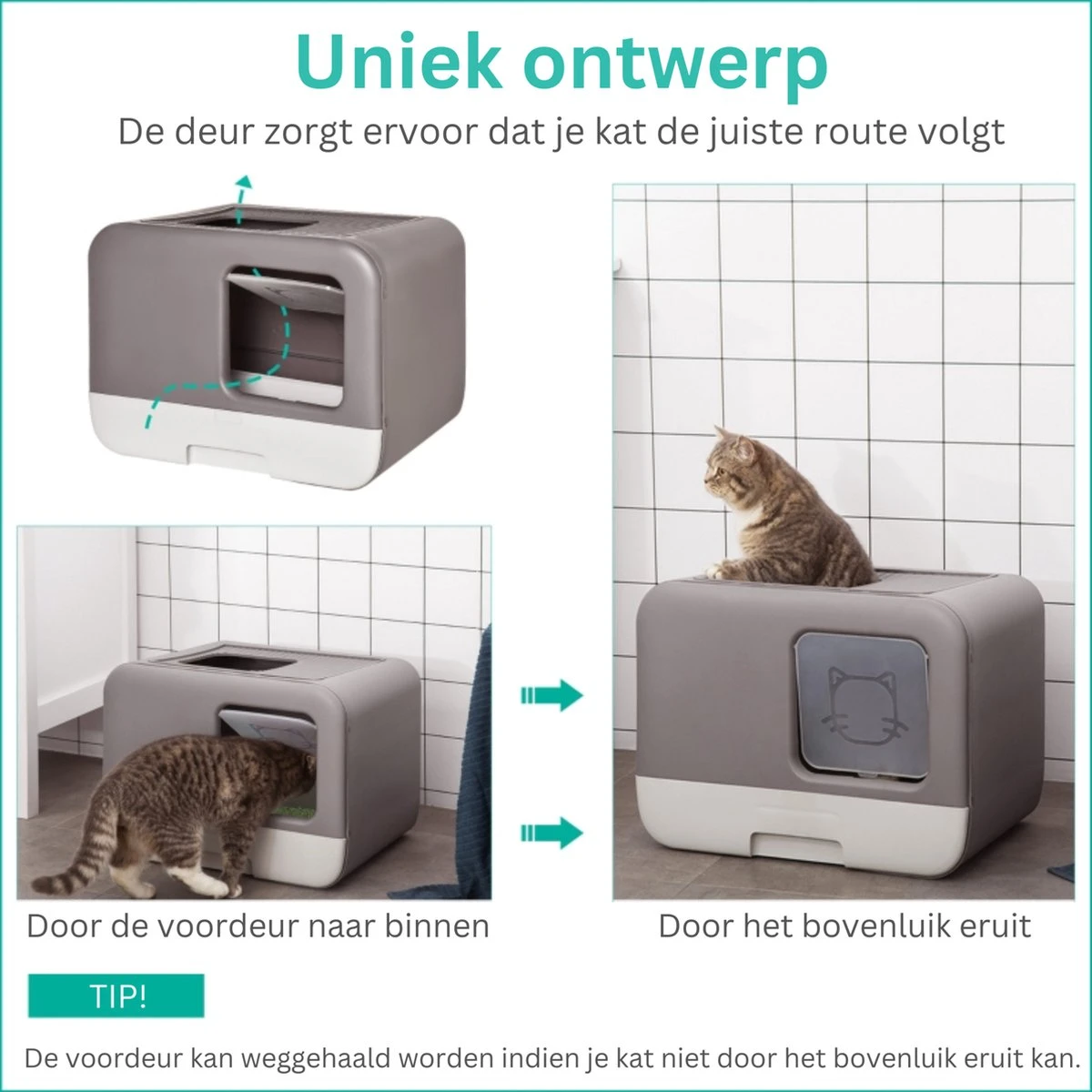 Kattenbak - 2 Uitgangen - Kattentoilet - Uitschuifbare Bodem - Met Schepje - Grijs 53 X 40 X 40 Cm 3 Kattenbak - 2 Uitgangen - Kattentoilet - Uitschuifbare Bodem - Met Schepje - Grijs 53 X 40 X 40 Cm - Afbeelding 3