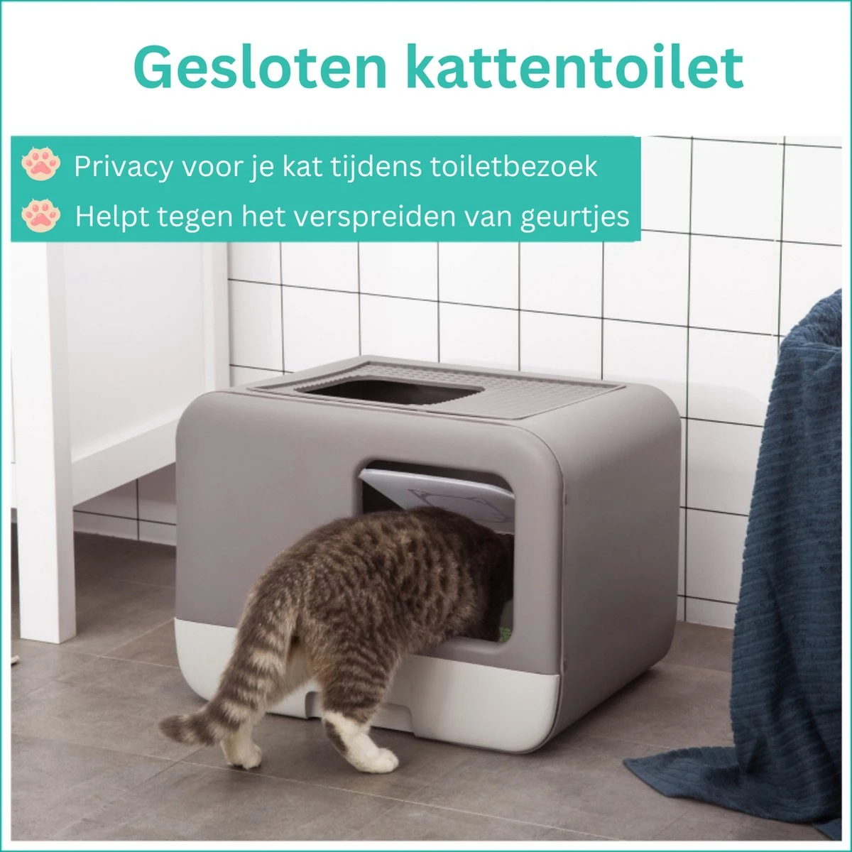 Kattenbak - 2 Uitgangen - Kattentoilet - Uitschuifbare Bodem - Met Schepje - Grijs 53 X 40 X 40 Cm 4 Kattenbak - 2 Uitgangen - Kattentoilet - Uitschuifbare Bodem - Met Schepje - Grijs 53 X 40 X 40 Cm - Afbeelding 4