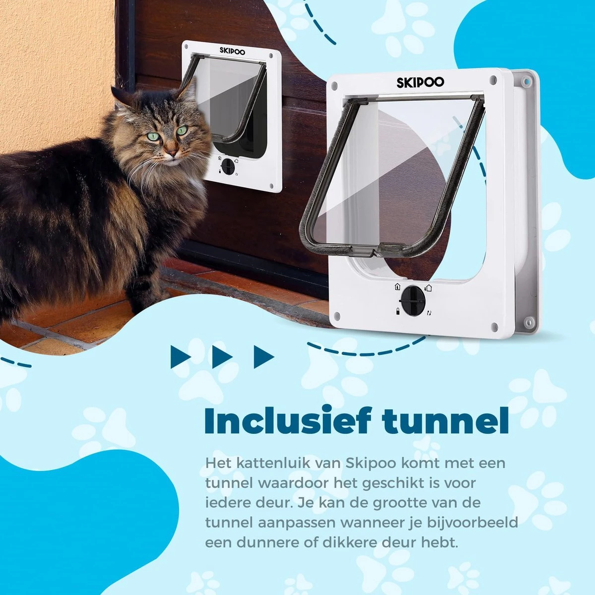 Skipoo Kattenluik Met Tunnel - Weerbestendig - Grote Kat - 4 Vergrendelingsstanden - Wit 2 Skipoo Kattenluik Met Tunnel - Weerbestendig - Grote Kat - 4 Vergrendelingsstanden - Wit - Afbeelding 2