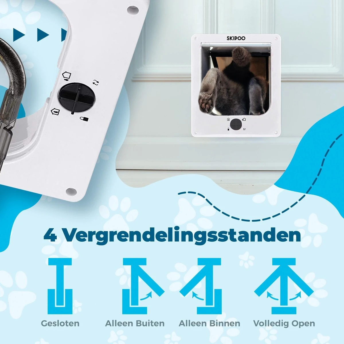 Skipoo Kattenluik Met Tunnel - Weerbestendig - Grote Kat - 4 Vergrendelingsstanden - Wit 6 Skipoo Kattenluik Met Tunnel - Weerbestendig - Grote Kat - 4 Vergrendelingsstanden - Wit - Afbeelding 6