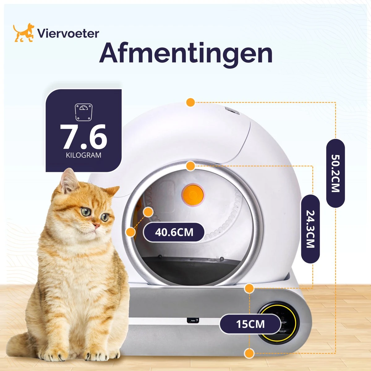 Viervoeter™ Kattenbak Zelfreinigend – Automatische Kattenbak – Zelfreinigende Kattenbak – Anti-geur – 53x58x55cm – Bedienen Via App – 65 Liter 2 Viervoeter™ Kattenbak Zelfreinigend – Automatische Kattenbak – Zelfreinigende Kattenbak – Anti-geur – 53x58x55cm – Bedienen Via App – 65 Liter - Afbeelding 2
