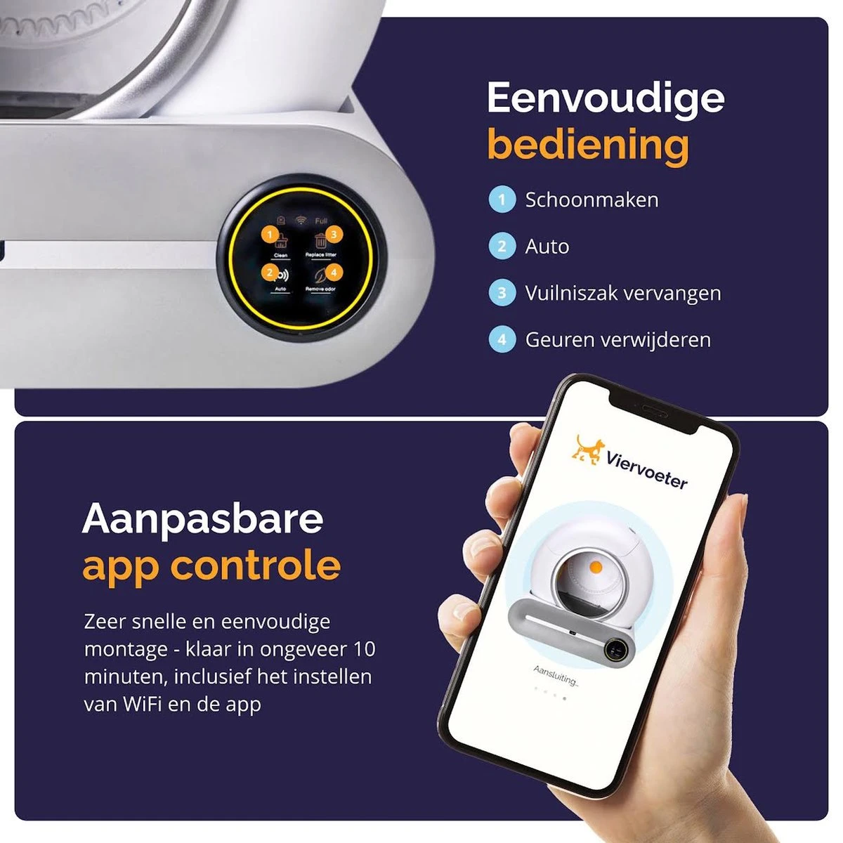 Viervoeter™ Kattenbak Zelfreinigend – Automatische Kattenbak – Zelfreinigende Kattenbak – Anti-geur – 53x58x55cm – Bedienen Via App – 65 Liter 3 Viervoeter™ Kattenbak Zelfreinigend – Automatische Kattenbak – Zelfreinigende Kattenbak – Anti-geur – 53x58x55cm – Bedienen Via App – 65 Liter - Afbeelding 3