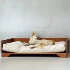 STUDIO ANIMAUX Hondenmand Met Katoenen Kussen (maat L) | 119 X 76,5 Cm | Hondenbed | Hondensofa | Hondenbank | Hout | Bruin -Huisdierbenodigdheden Serie 1200x1200 96