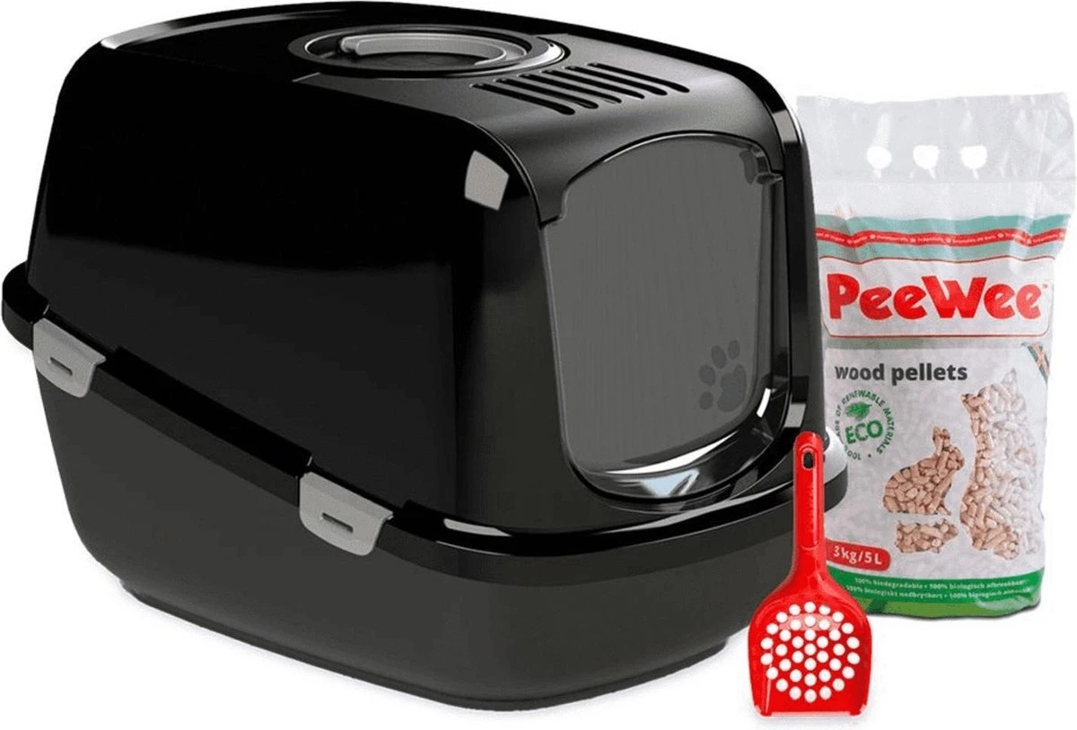 PeeWee Kattenbak XXL EcoDome Startpakket - Zwart - 66,5 X 48,5 X 46,5 Cm 1 PeeWee Kattenbak XXL EcoDome Startpakket - Zwart - 66,5 X 48,5 X 46,5 Cm