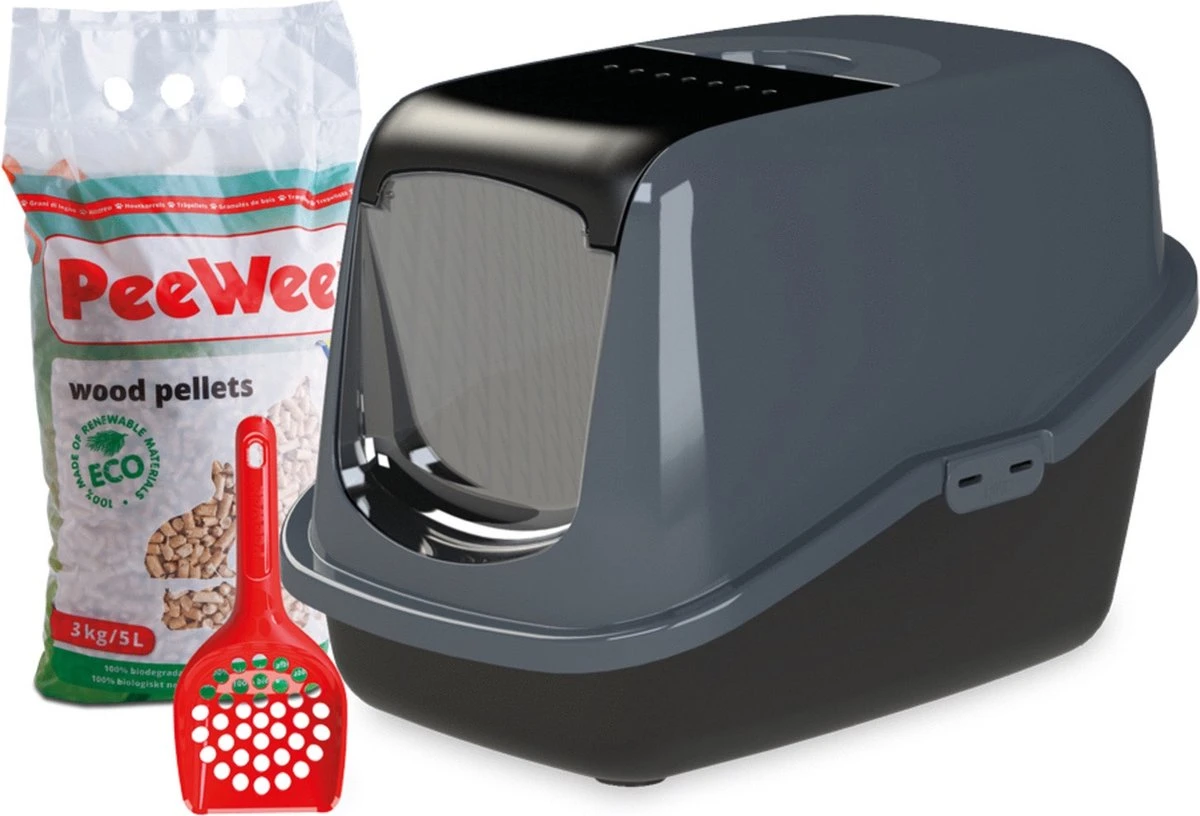 PeeWee Kattenbak EcoHus Startpakket - Antraciet - 56 X 39 X 38,5 Cm 1 PeeWee Kattenbak EcoHus Startpakket - Antraciet - 56 X 39 X 38,5 Cm