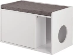 Relaxdays Kattenbak Ombouw - Met Zitkussen - Kattenhuis Wit - Kattenmeubel - Kattenkast -Huisdierbenodigdheden Serie 1200x898 3