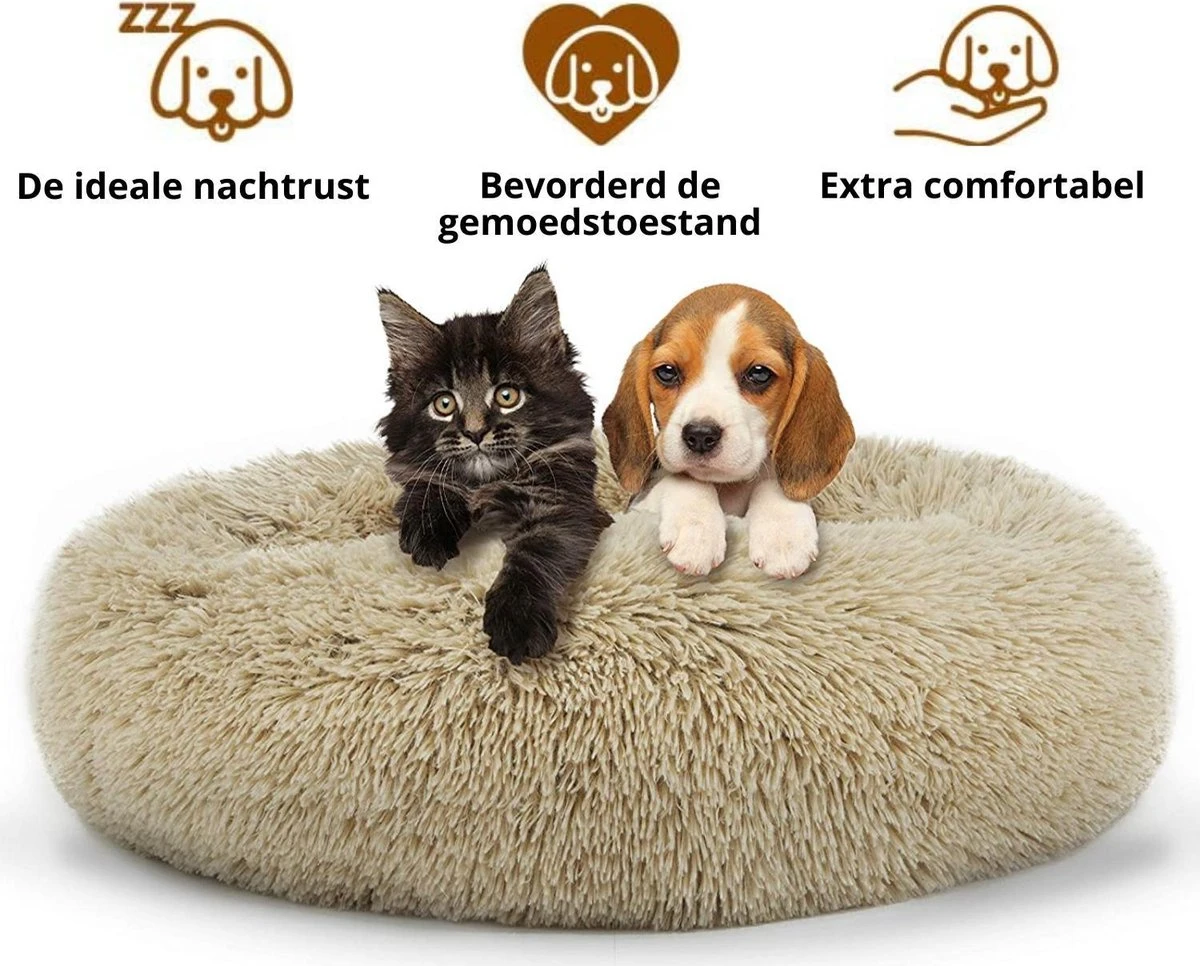 Behave Donut Hondenmand - Hondenkussen - Hondenbed - Kattenmand - Fluffy - Donut - 50cm - Beige 4 Behave Donut Hondenmand - Hondenkussen - Hondenbed - Kattenmand - Fluffy - Donut - 50cm - Beige - Afbeelding 4