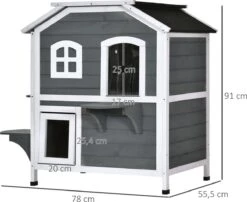 PawHut Kattenhuis Voor Buiten Kattenhut Met 2 Verdiepingen Kattenvilla, Asfaltdak, Massief Hout Grijs D30-236 -Huisdierbenodigdheden Serie 1200x983 1
