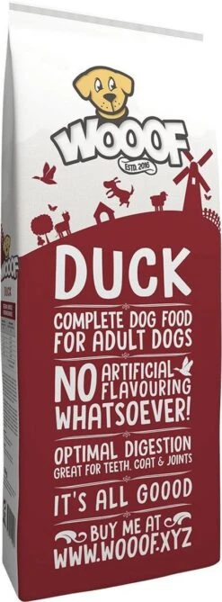 WOOOF Eend 18KG - Geperst Hondenvoer - Hypoallergeen Hondenvoer - Geperste Hondenbrokken - Droogvoer -Huisdierbenodigdheden Serie 443x1200