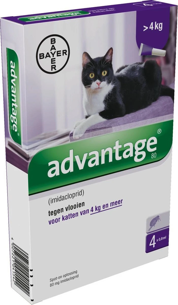 Advantage 80 Vlooiendruppelsl Kat Vanaf 4 Kg - 4 Pipetten 1 Advantage 80 Vlooiendruppelsl Kat Vanaf 4 Kg - 4 Pipetten