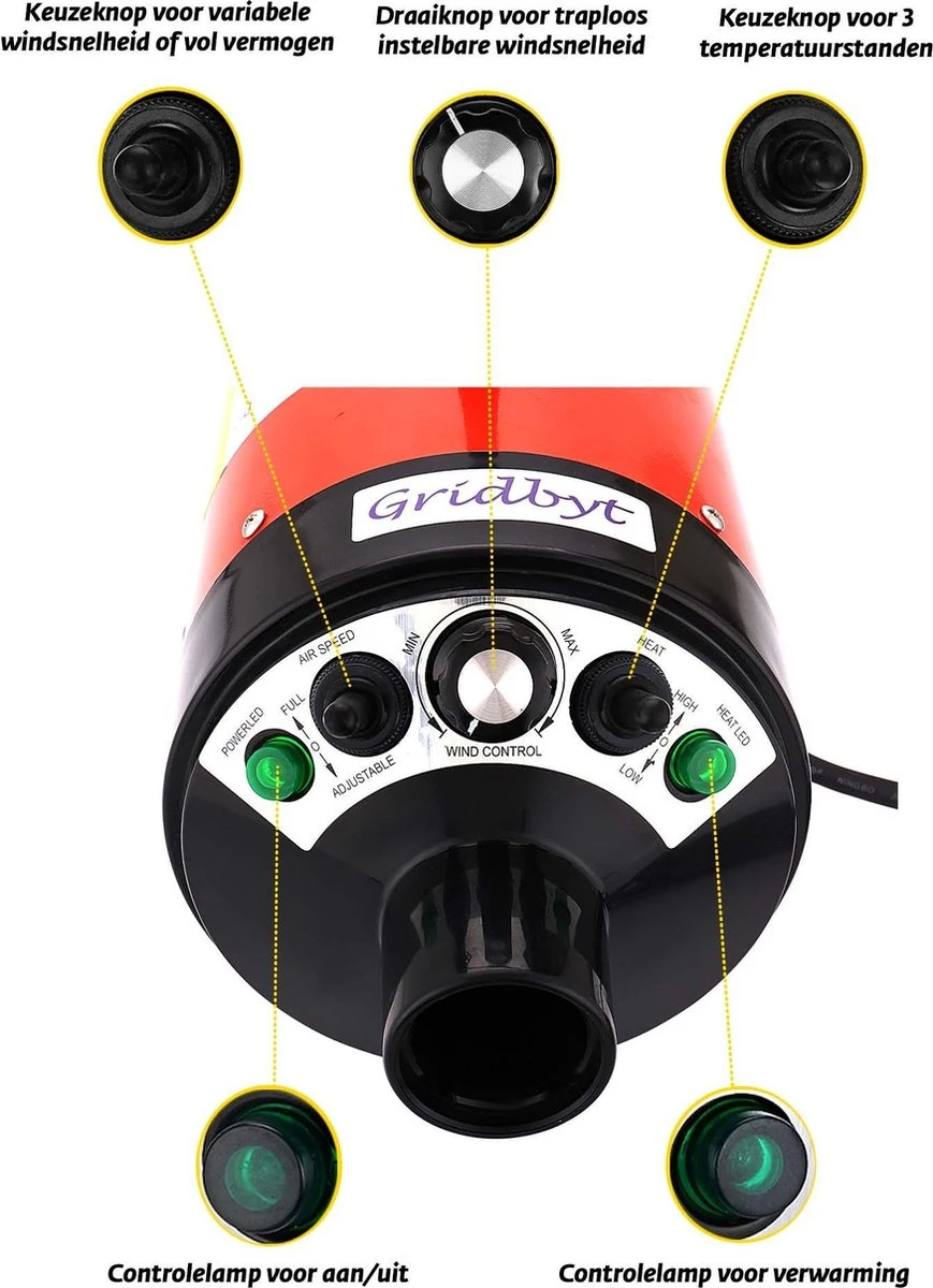 Gridbyt Professionele Hondenföhn – Waterblazer Voor Honden – Voor Een Mooie Vacht – Rood 2 Gridbyt Professionele Hondenföhn – Waterblazer Voor Honden – Voor Een Mooie Vacht – Rood - Afbeelding 2