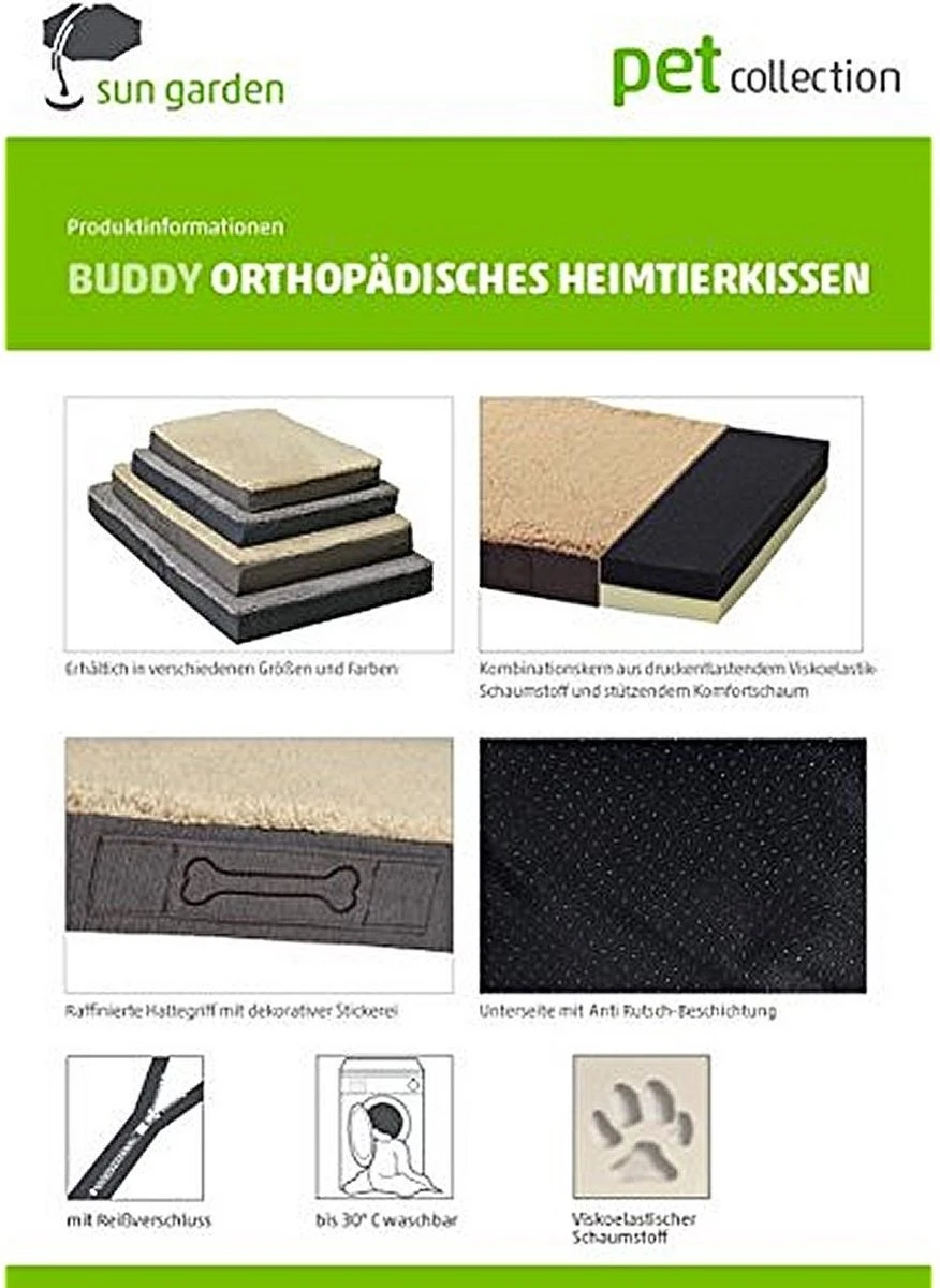 Sun Garden Buddy Orthopedisch Hondenkussen 120x72x10cm Antraciet 5 Sun Garden Buddy Orthopedisch Hondenkussen 120x72x10cm Antraciet - Afbeelding 5