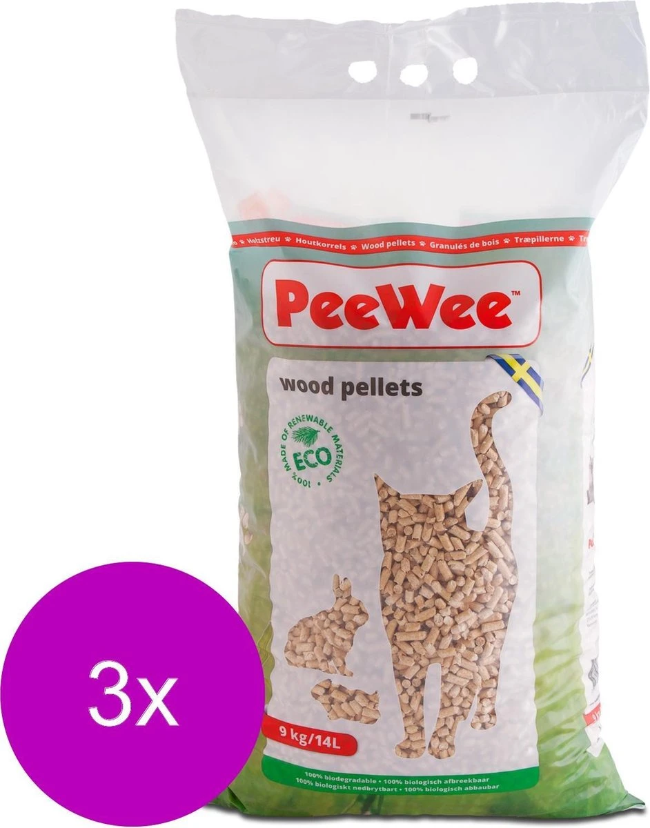 Peewee Houtkorrels Kattenbakvulling - 3 X 9 Kg (27 Kg, 42l) 3 Peewee Houtkorrels Kattenbakvulling - 3 X 9 Kg (27 Kg, 42l) - Afbeelding 3